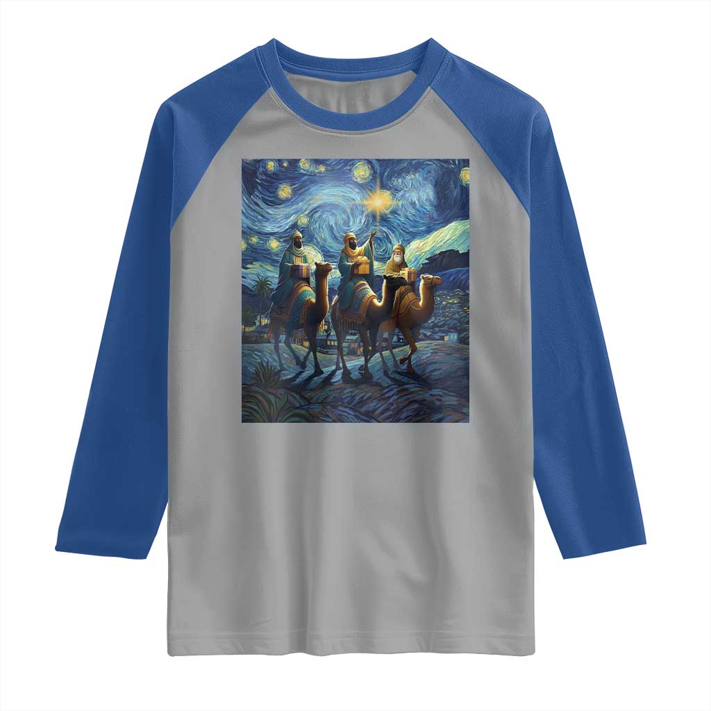 Three Kings Raglan Shirt Nativity Scene Starry Night Christian Christmas TS14 Sport Gray Royal Print Your Wear