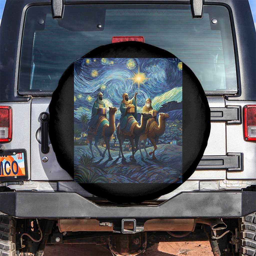 Three Kings Spare Tire Cover Nativity Scene Starry Night Christian Christmas TS14 No hole Black Print Your Wear