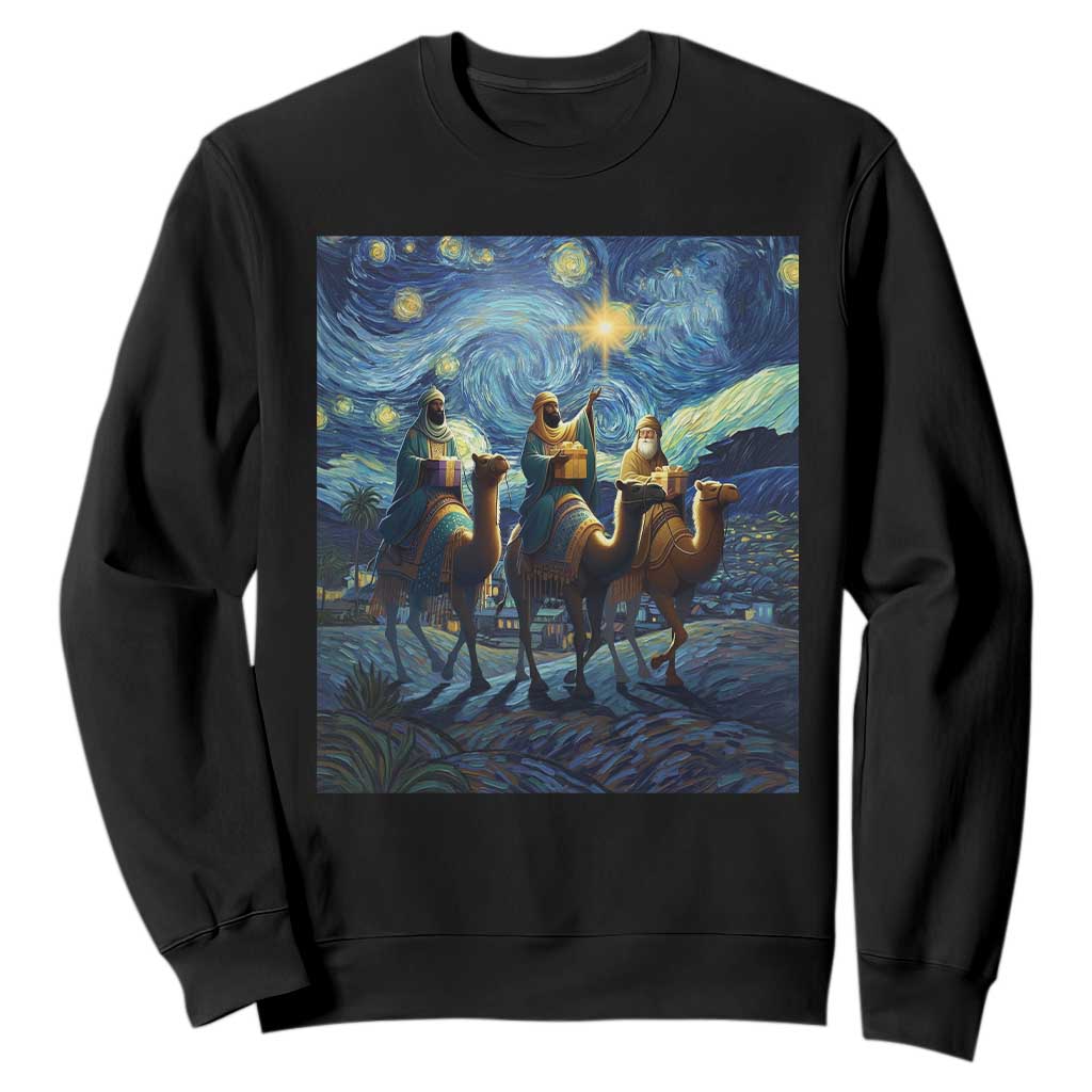 Three Kings Sweatshirt Nativity Scene Starry Night Christian Christmas TS14 Black Print Your Wear