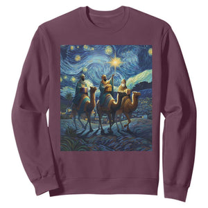 Three Kings Sweatshirt Nativity Scene Starry Night Christian Christmas TS14 Maroon Print Your Wear