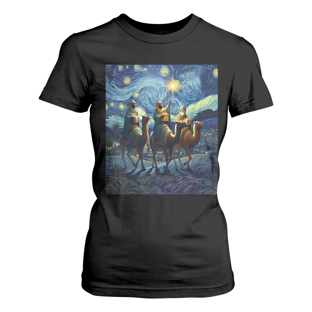 Three Kings T Shirt For Women Nativity Scene Starry Night Christian Christmas TS14 Black Print Your Wear