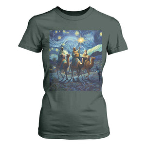 Three Kings T Shirt For Women Nativity Scene Starry Night Christian Christmas TS14 Dark Forest Green Print Your Wear