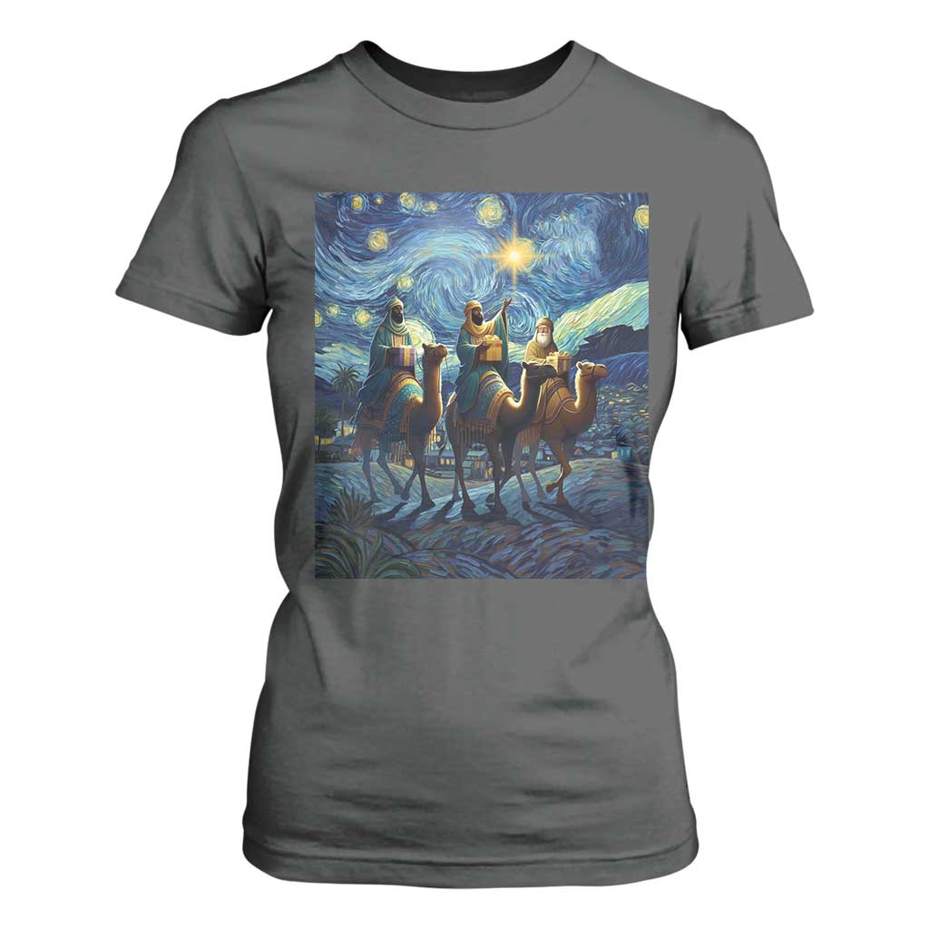 Three Kings T Shirt For Women Nativity Scene Starry Night Christian Christmas TS14 Dark Heather Print Your Wear