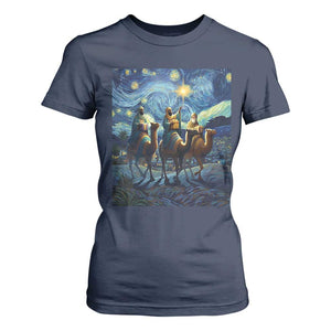 Three Kings T Shirt For Women Nativity Scene Starry Night Christian Christmas TS14 Navy Print Your Wear