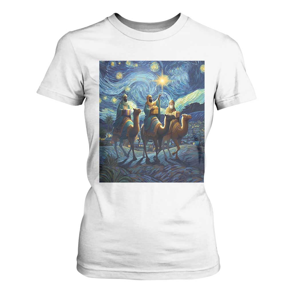 Three Kings T Shirt For Women Nativity Scene Starry Night Christian Christmas TS14 White Print Your Wear