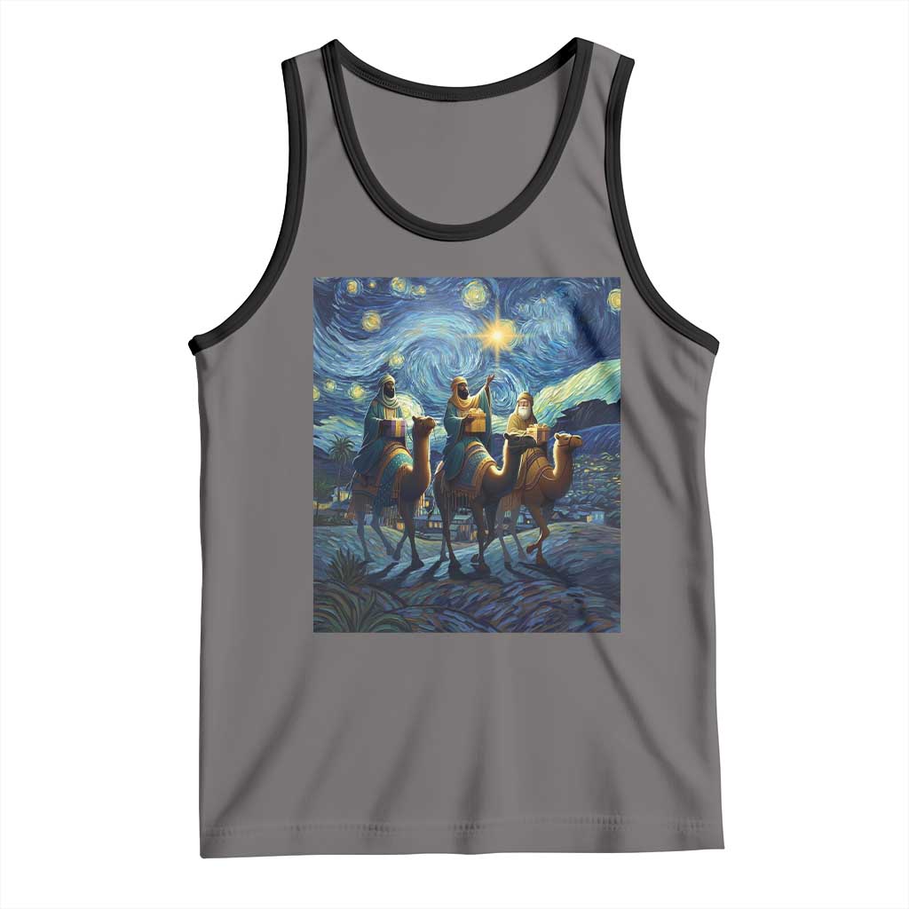 Three Kings Tank Top Nativity Scene Starry Night Christian Christmas TS14 Deep Heather Black Print Your Wear
