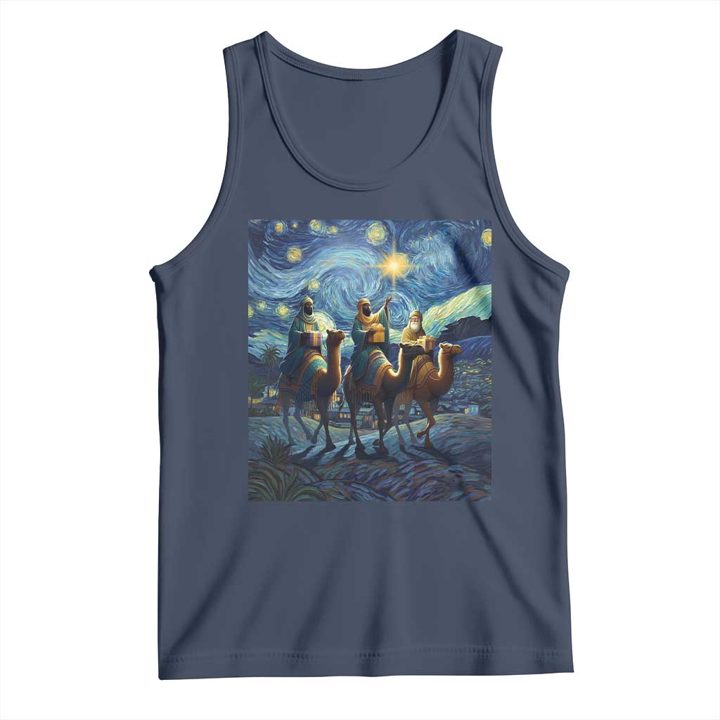 Three Kings Tank Top Nativity Scene Starry Night Christian Christmas TS14 Navy Print Your Wear