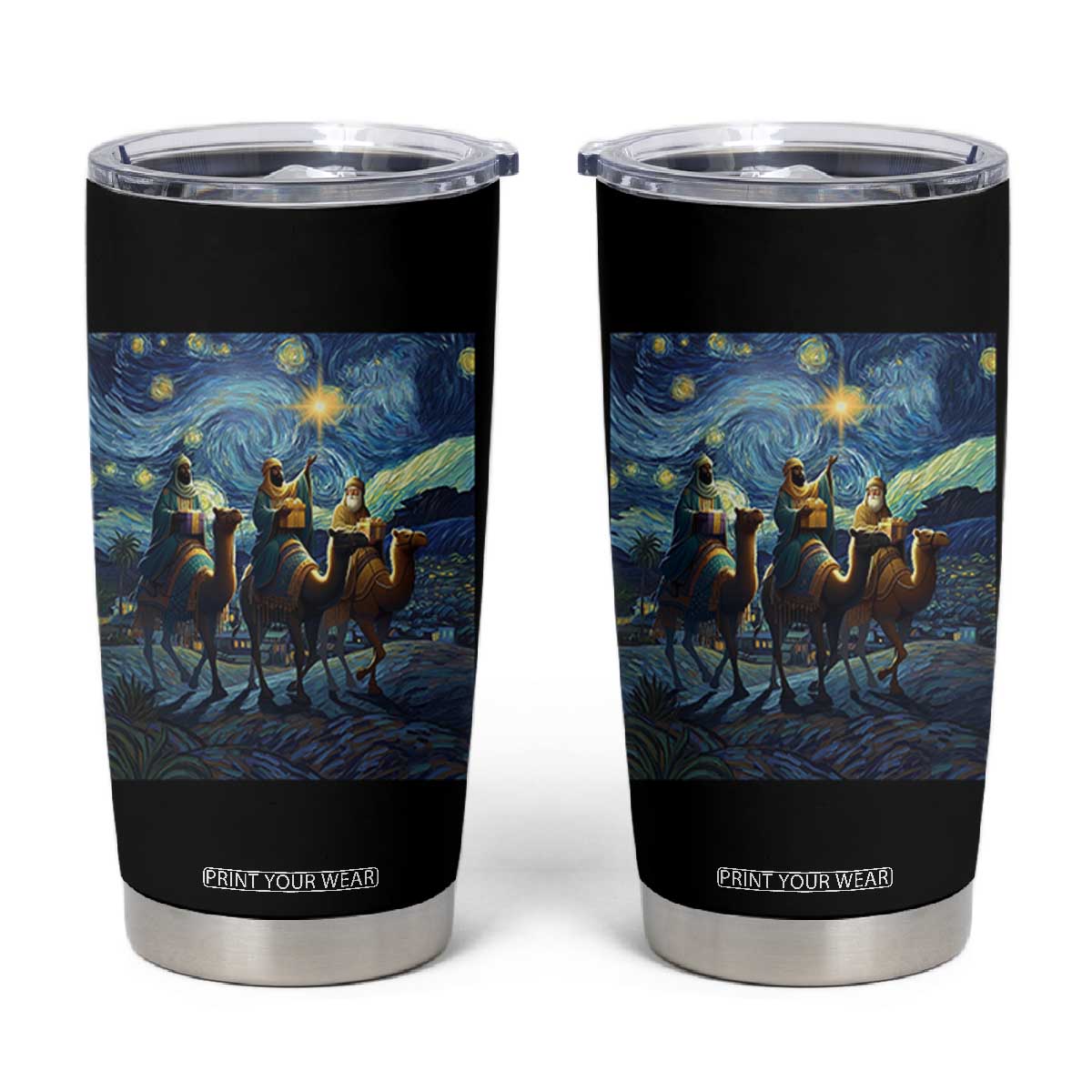 Three Kings Tumbler Cup Nativity Scene Starry Night Christian Christmas TS14 Black Print Your Wear