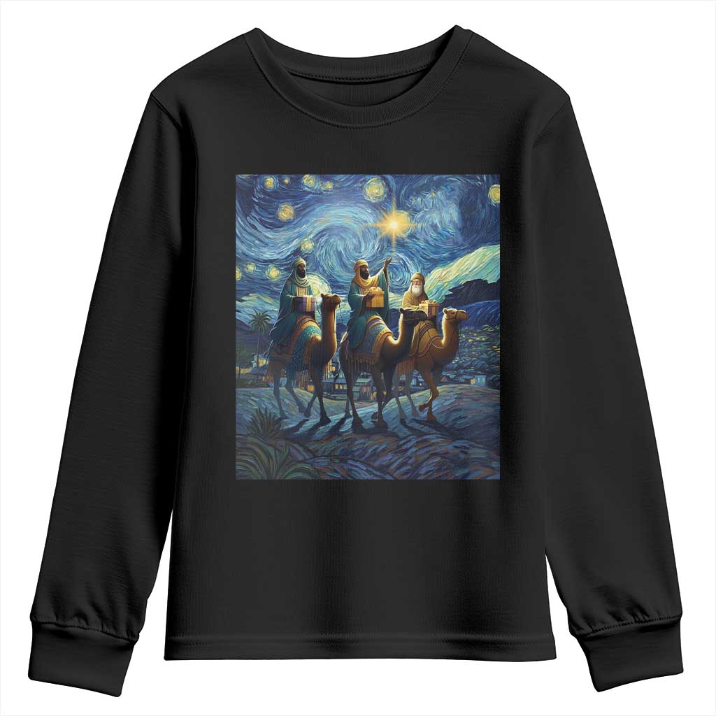 Three Kings Youth Sweatshirt Nativity Scene Starry Night Christian Christmas TS14 Black Print Your Wear
