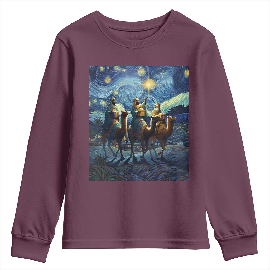 Three Kings Youth Sweatshirt Nativity Scene Starry Night Christian Christmas TS14 Maroon Print Your Wear
