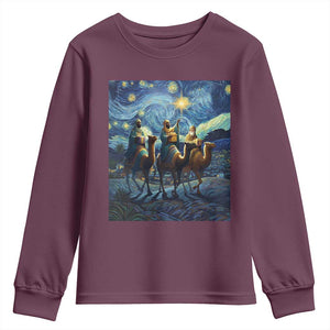 Three Kings Youth Sweatshirt Nativity Scene Starry Night Christian Christmas TS14 Maroon Print Your Wear