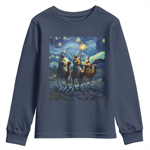 Three Kings Youth Sweatshirt Nativity Scene Starry Night Christian Christmas TS14 Navy Print Your Wear