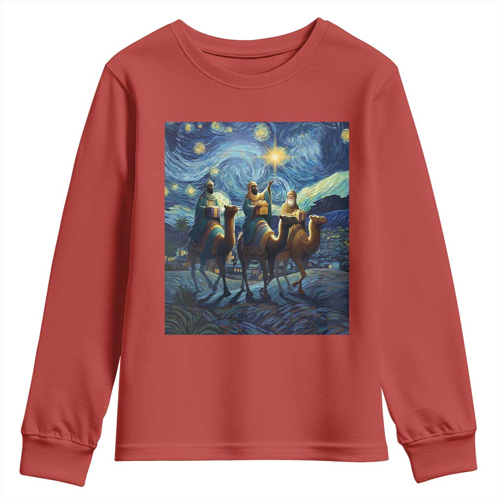 Three Kings Youth Sweatshirt Nativity Scene Starry Night Christian Christmas TS14 Red Print Your Wear