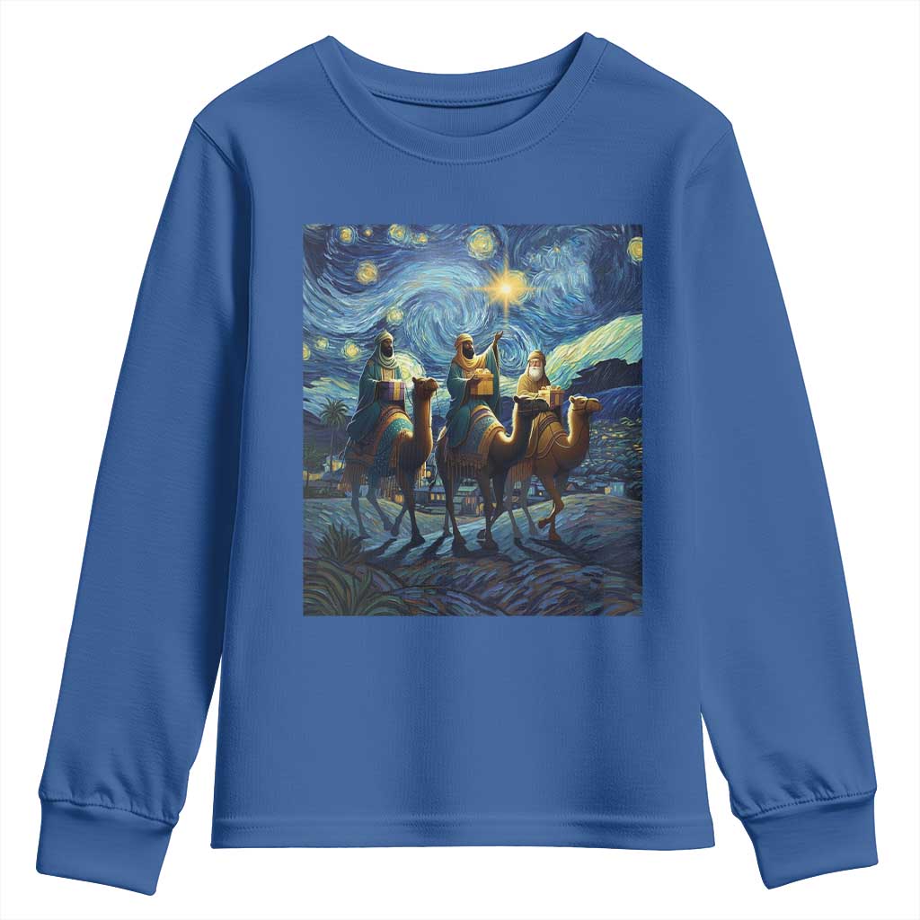 Three Kings Youth Sweatshirt Nativity Scene Starry Night Christian Christmas TS14 Royal Blue Print Your Wear