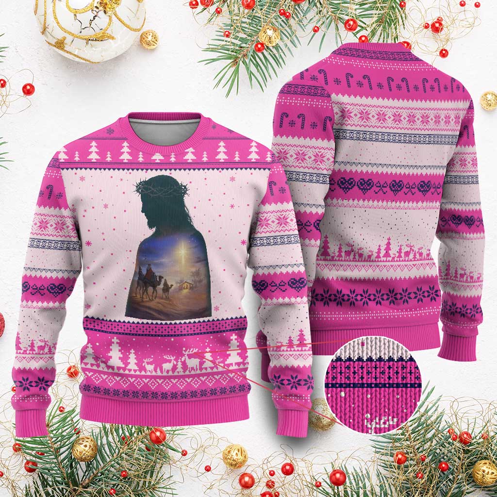 Three Wise Men Nativity Scene Ugly Christmas Sweater Christian Jesus Faith TS14 Hot Pink Print Your Wear