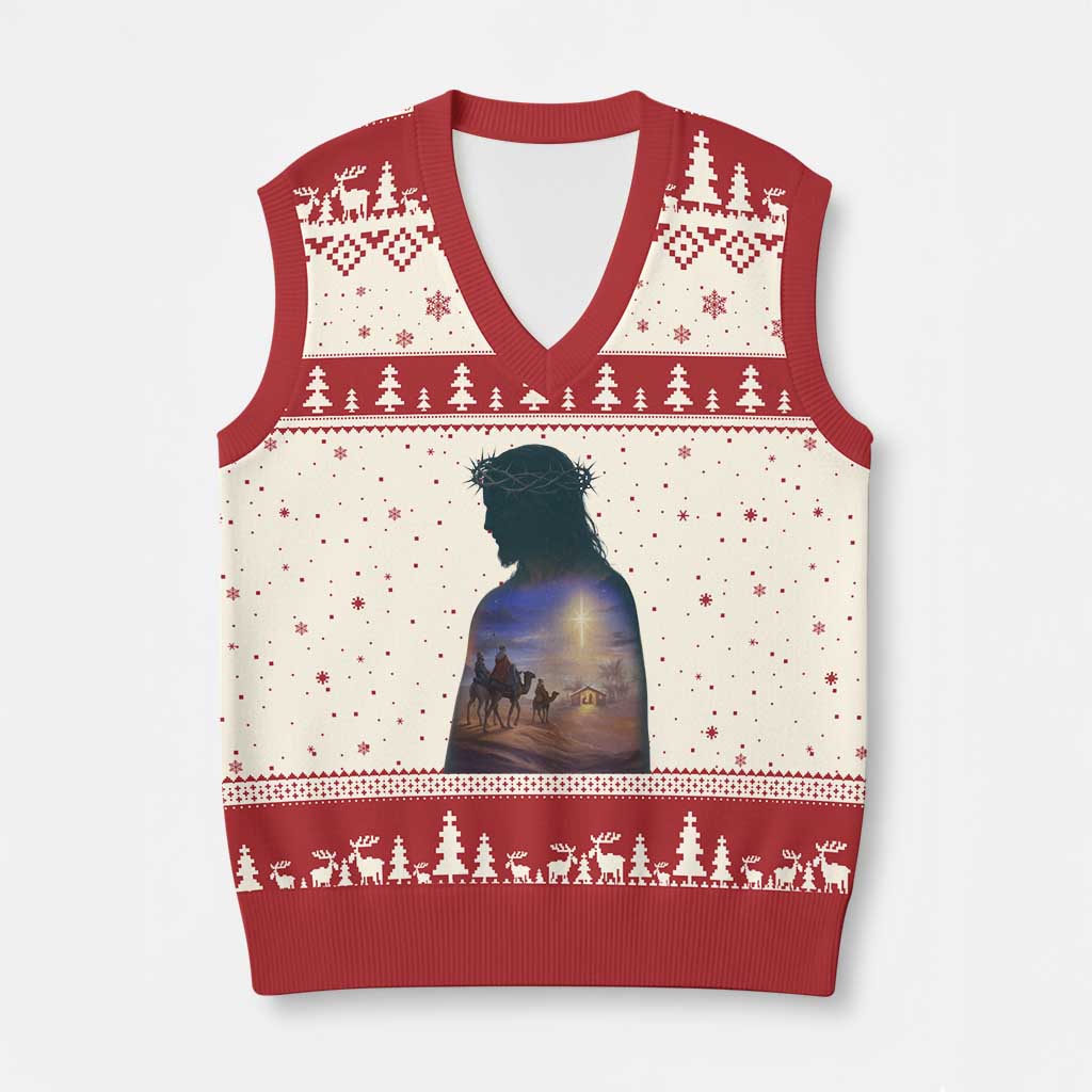 Three Wise Men Nativity Scene V-Neck Knit Sweater Vest Christian Jesus Faith TS14 Beige Red Print Your Wear