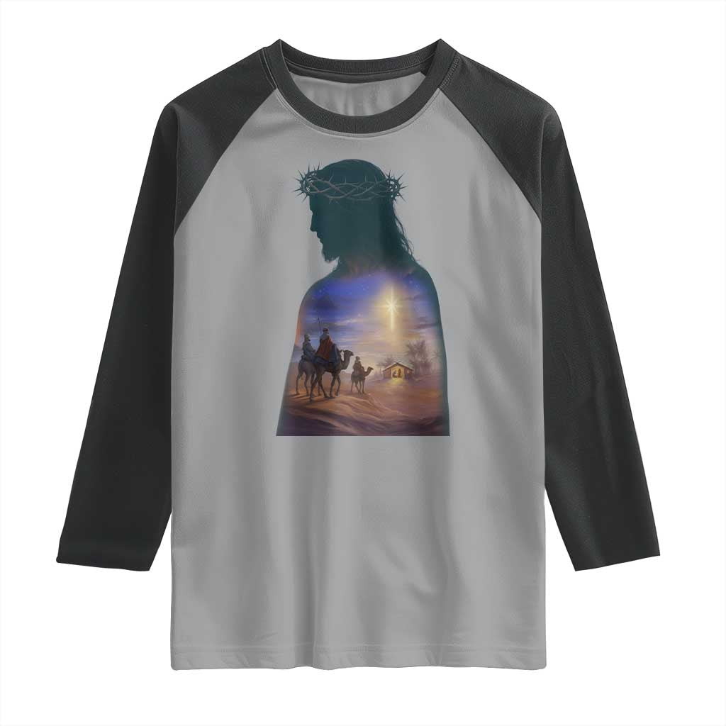 Three Wise Men Nativity Scene Raglan Shirt Christian Jesus Faith TS14 Sport Gray Black Print Your Wear