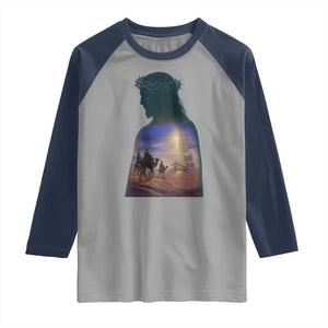 Three Wise Men Nativity Scene Raglan Shirt Christian Jesus Faith TS14 Sport Gray Navy Print Your Wear