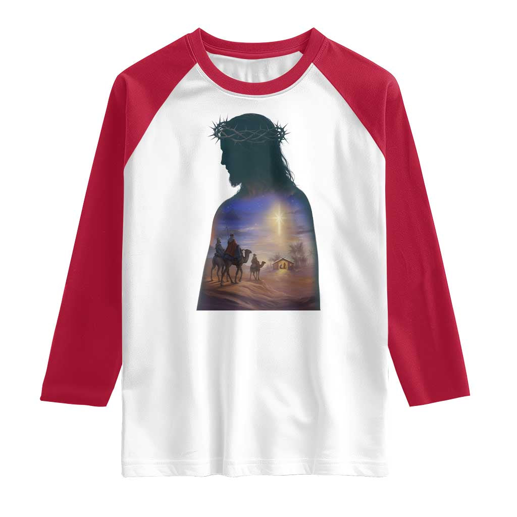 Three Wise Men Nativity Scene Raglan Shirt Christian Jesus Faith TS14 White Red Print Your Wear