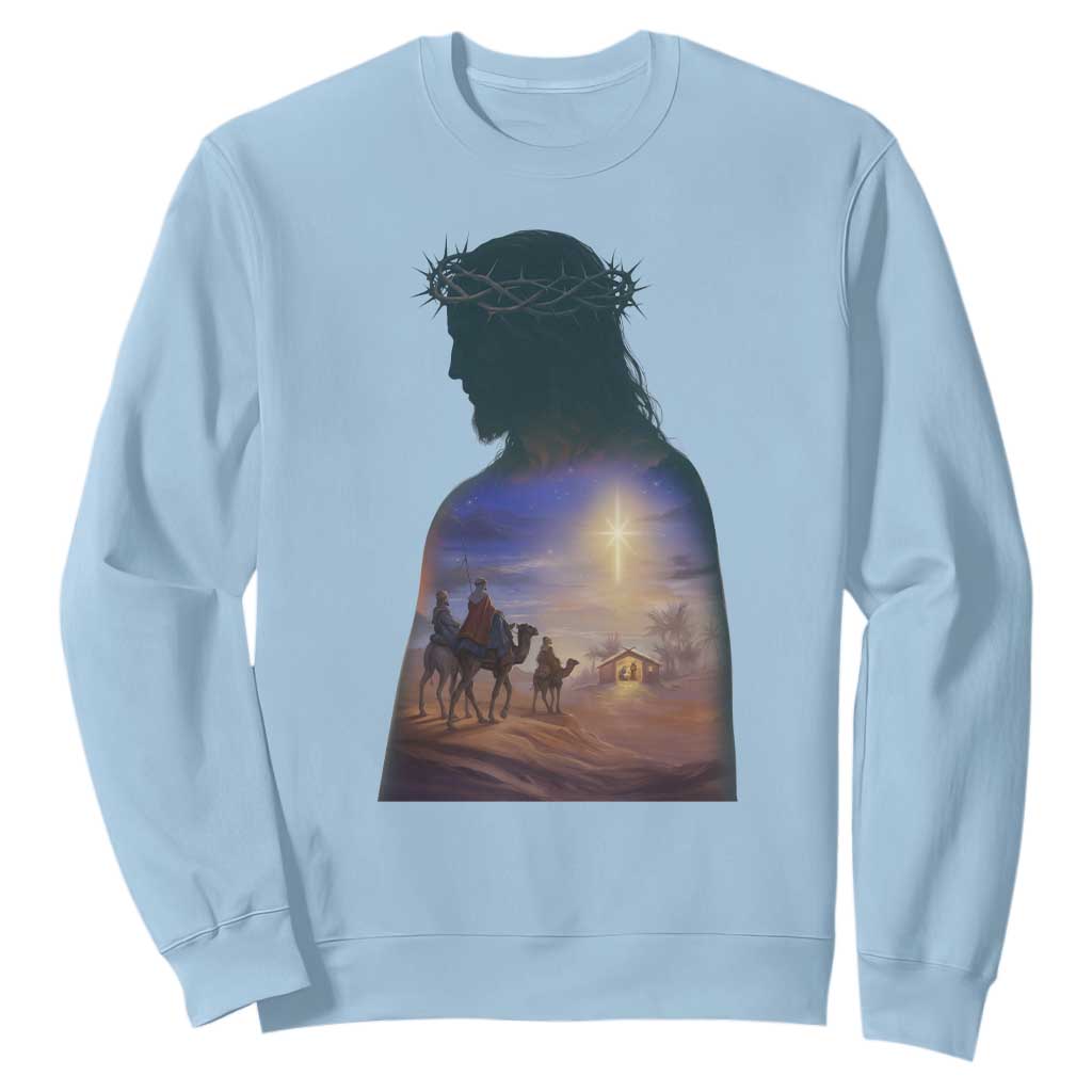 Three Wise Men Nativity Scene Sweatshirt Christian Jesus Faith TS14 Light Blue Print Your Wear