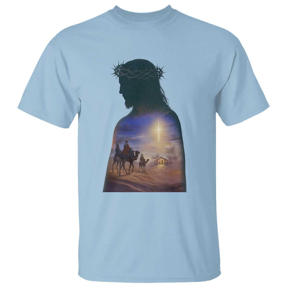 Three Wise Men Nativity Scene T Shirt Christian Jesus Faith TS14 Light Blue Print Your Wear
