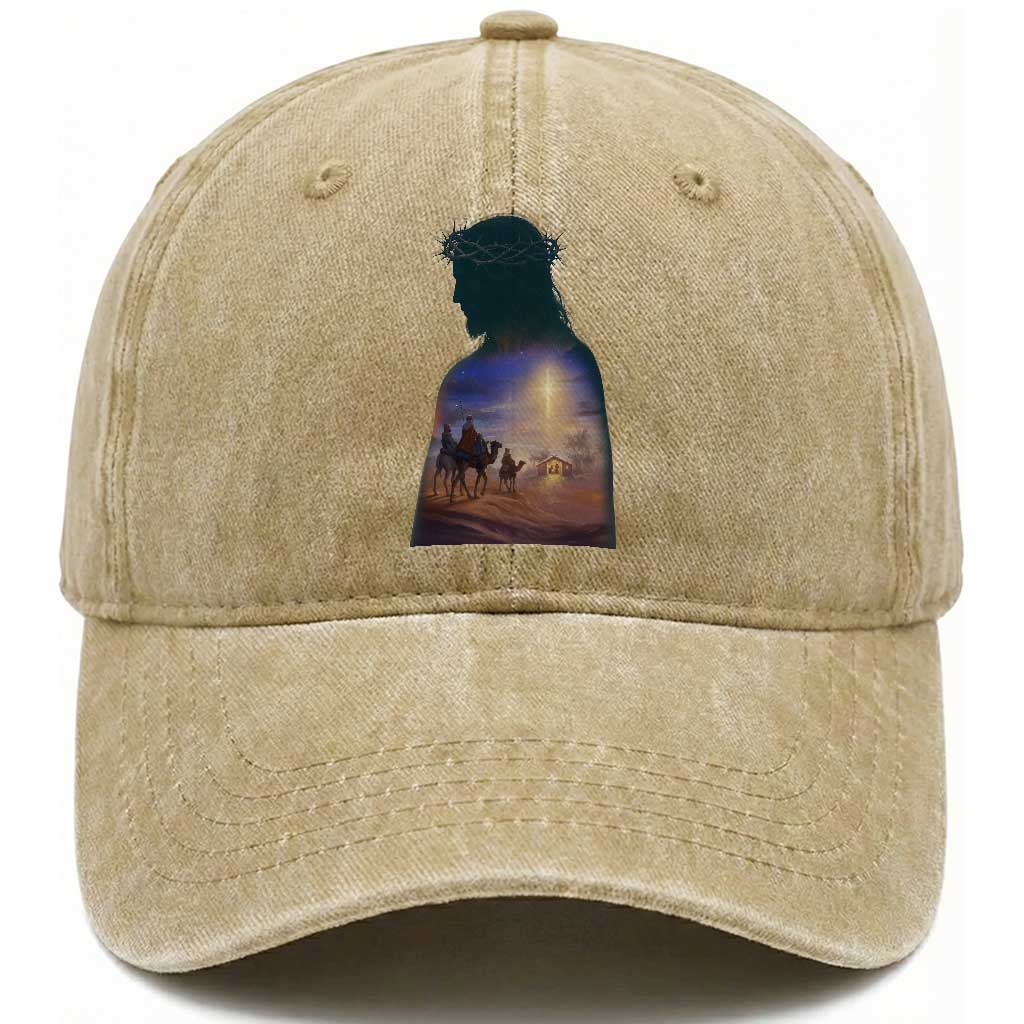 Three Wise Men Nativity Scene Washed Cotton Baseball Cap Christian Jesus Faith TS14 Washed Cap Universal Fit Khaki Print Your Wear
