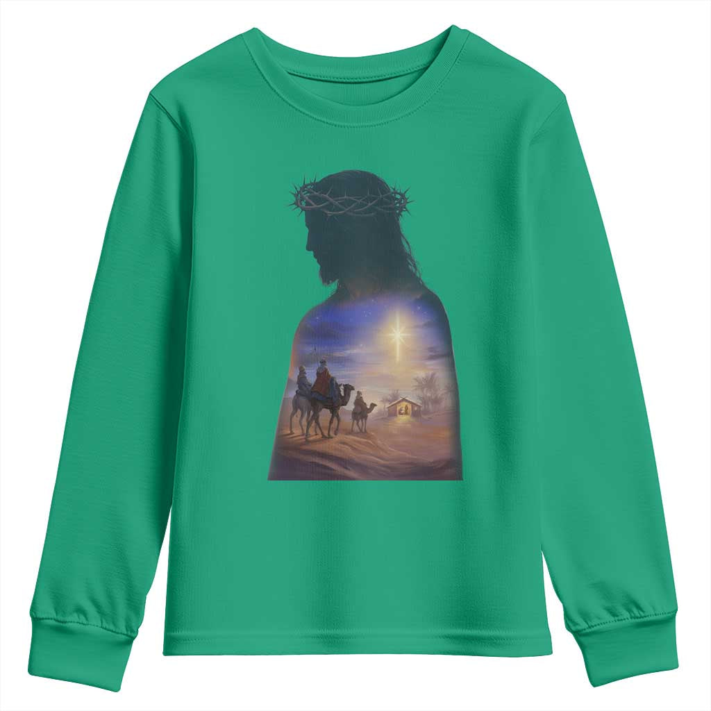Three Wise Men Nativity Scene Youth Sweatshirt Christian Jesus Faith TS14 Irish Green Print Your Wear
