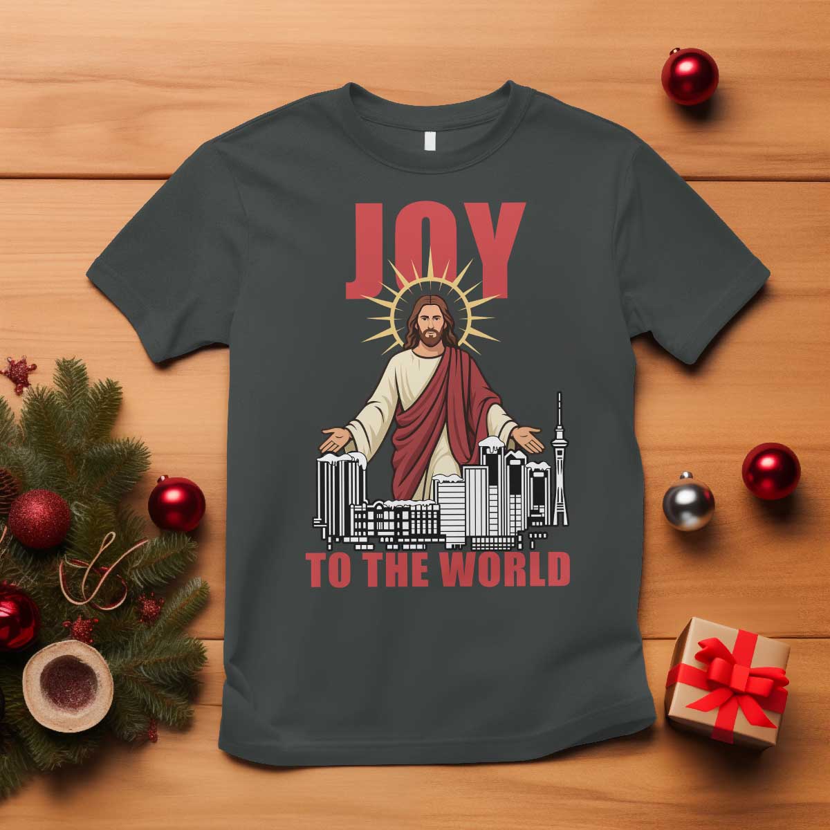 Jesus Christmas T Shirt Joy To The World Christian TS14 Dark Heather Print Your Wear