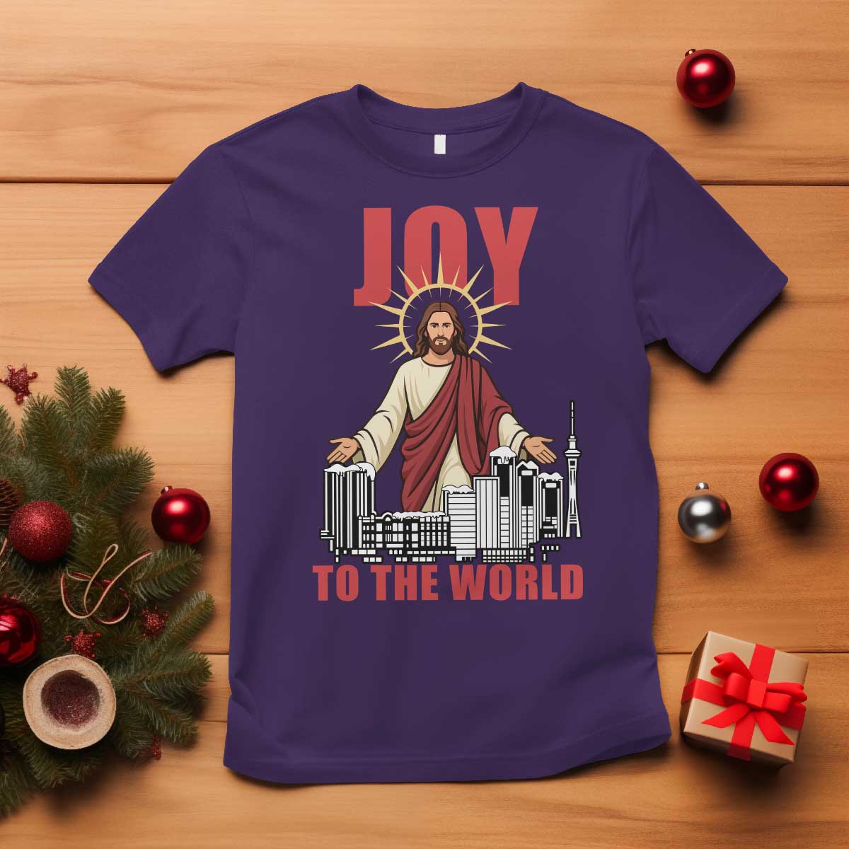 Jesus Christmas T Shirt Joy To The World Christian TS14 Purple Print Your Wear