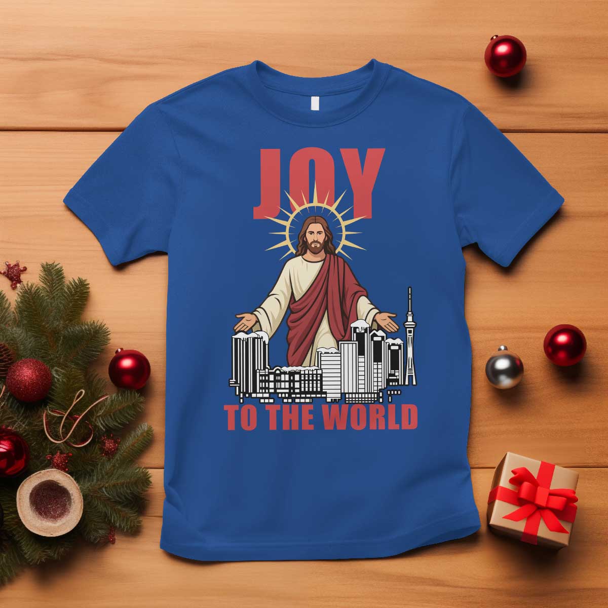 Jesus Christmas T Shirt Joy To The World Christian TS14 Royal Blue Print Your Wear