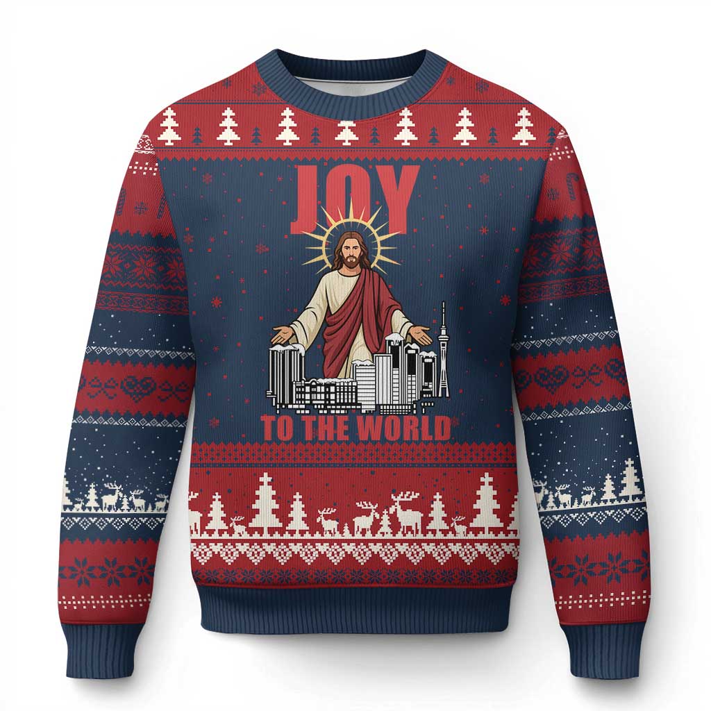 Jesus Xmas Ugly Christmas Sweater Joy To The World Christian TS14 Navy Red Print Your Wear
