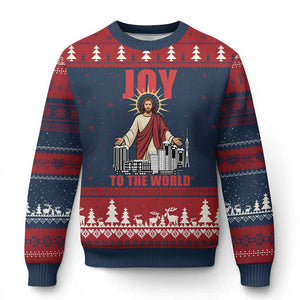 Jesus Xmas Ugly Christmas Sweater Joy To The World Christian TS14 Navy Red Print Your Wear