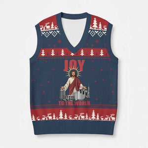 Jesus Xmas V-Neck Knit Sweater Vest Joy To The World Christian TS14 Navy Red Print Your Wear