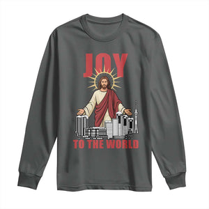 Jesus Christmas Long Sleeve Shirt Joy To The World Christian TS14 Dark Heather Print Your Wear