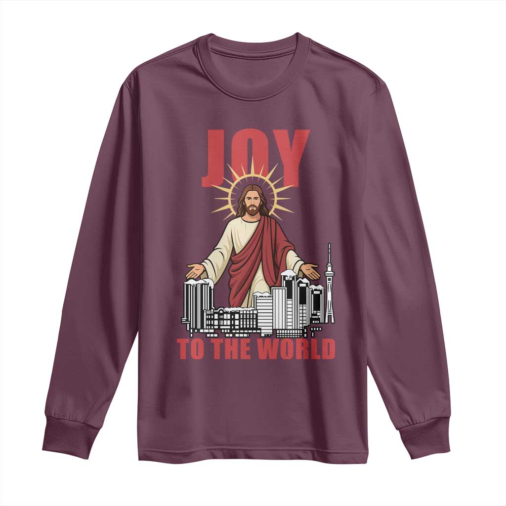 Jesus Christmas Long Sleeve Shirt Joy To The World Christian TS14 Maroon Print Your Wear