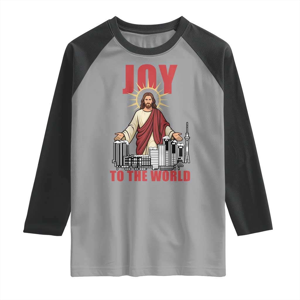 Jesus Christmas Raglan Shirt Joy To The World Christian TS14 Sport Gray Black Print Your Wear