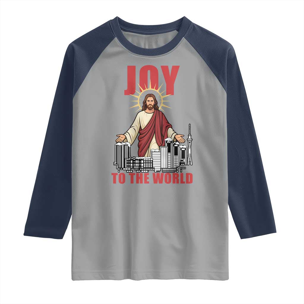 Jesus Christmas Raglan Shirt Joy To The World Christian TS14 Sport Gray Navy Print Your Wear