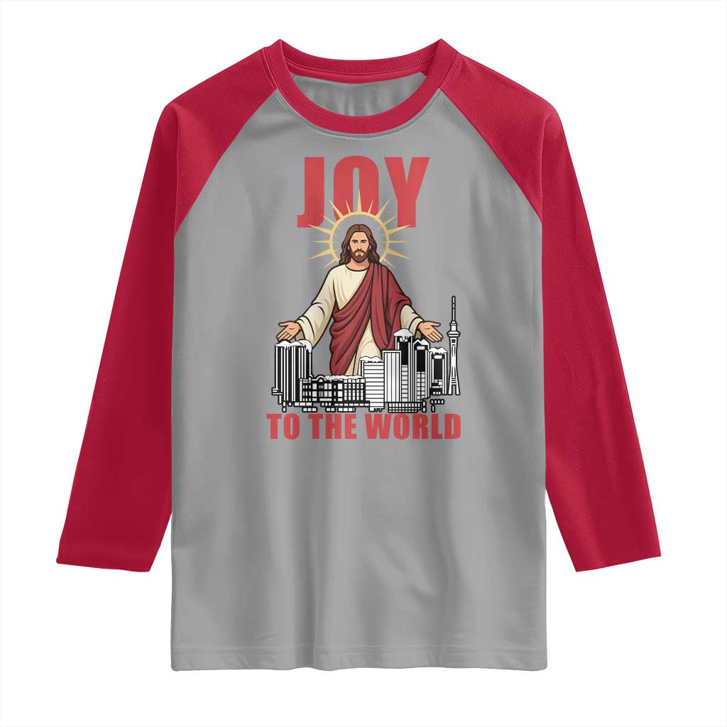 Jesus Christmas Raglan Shirt Joy To The World Christian TS14 Sport Gray Red Print Your Wear
