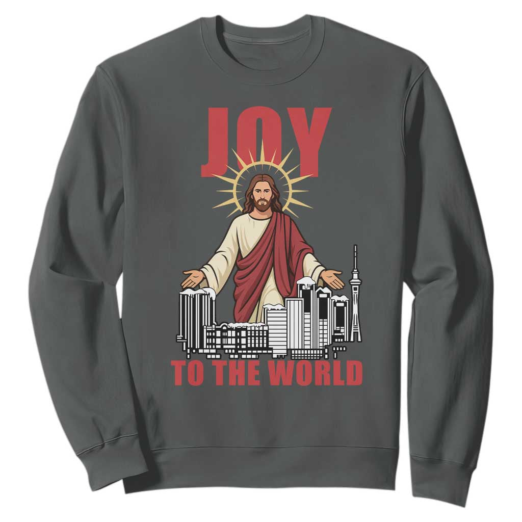 Jesus Christmas Sweatshirt Joy To The World Christian TS14 Dark Heather Print Your Wear