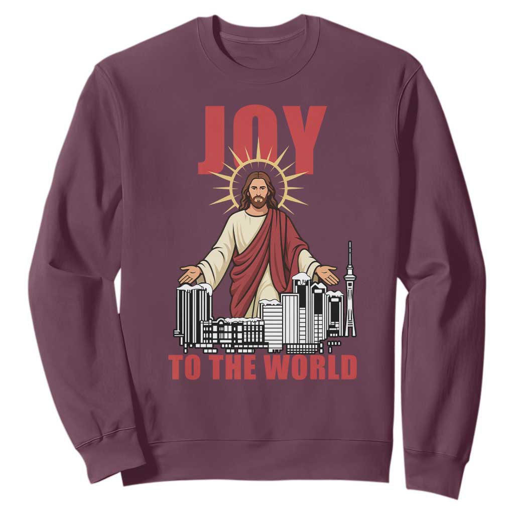 Jesus Christmas Sweatshirt Joy To The World Christian TS14 Maroon Print Your Wear