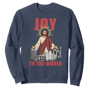 Jesus Christmas Sweatshirt Joy To The World Christian TS14 Navy Print Your Wear
