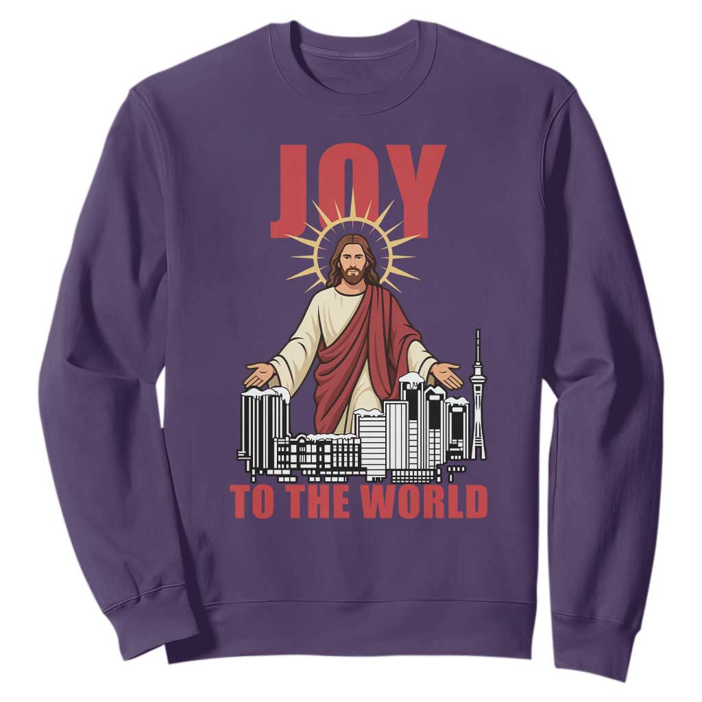 Jesus Christmas Sweatshirt Joy To The World Christian TS14 Purple Print Your Wear