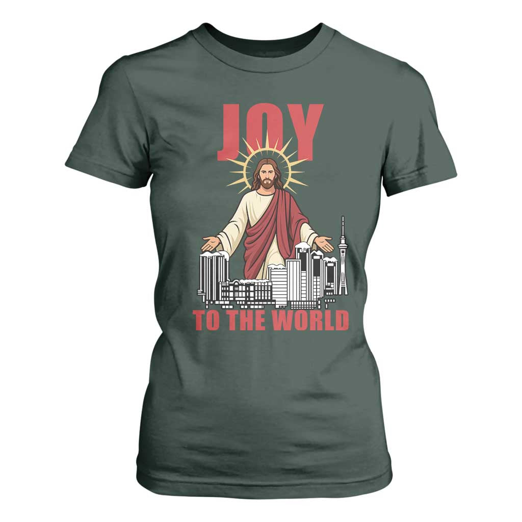 Jesus Christmas T Shirt For Women Joy To The World Christian TS14 Dark Forest Green Print Your Wear