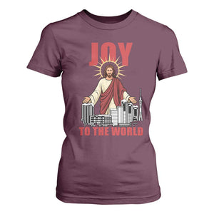 Jesus Christmas T Shirt For Women Joy To The World Christian TS14 Maroon Print Your Wear