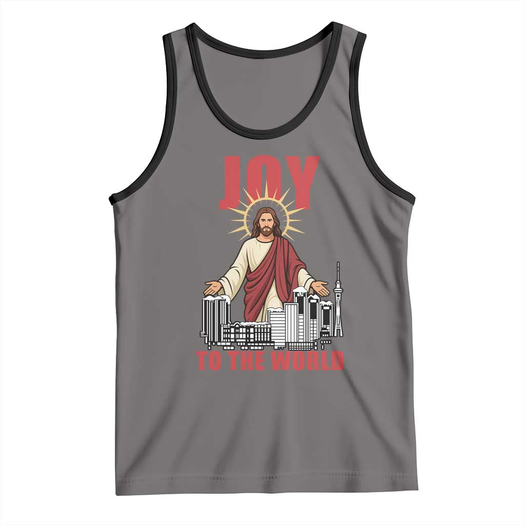 Jesus Christmas Tank Top Joy To The World Christian TS14 Deep Heather Black Print Your Wear