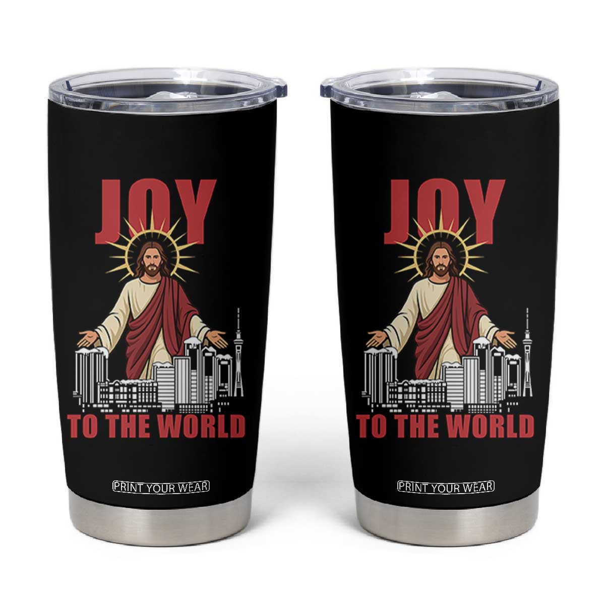 Jesus Christmas Tumbler Cup Joy To The World Christian TS14 Black Print Your Wear