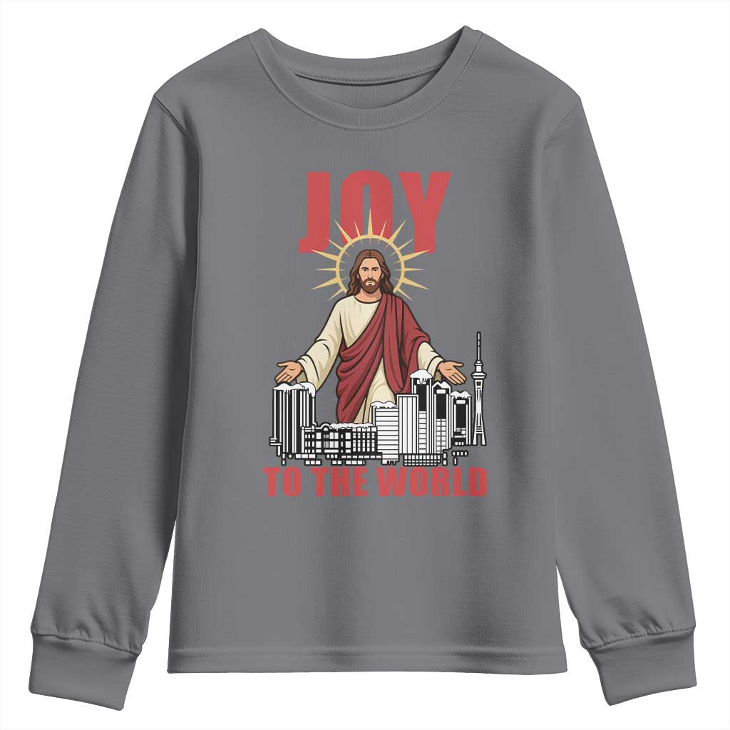Jesus Christmas Youth Sweatshirt Joy To The World Christian TS14 Charcoal Print Your Wear