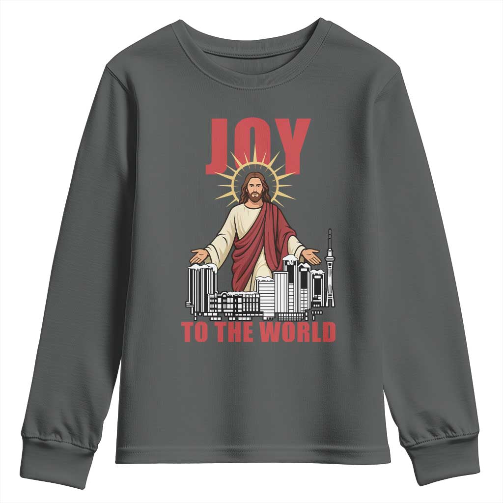Jesus Christmas Youth Sweatshirt Joy To The World Christian TS14 Dark Heather Print Your Wear