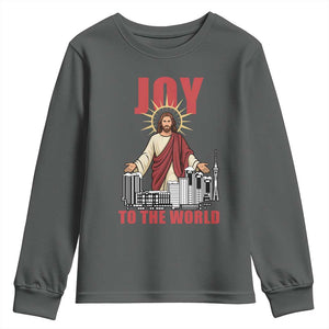 Jesus Christmas Youth Sweatshirt Joy To The World Christian TS14 Dark Heather Print Your Wear