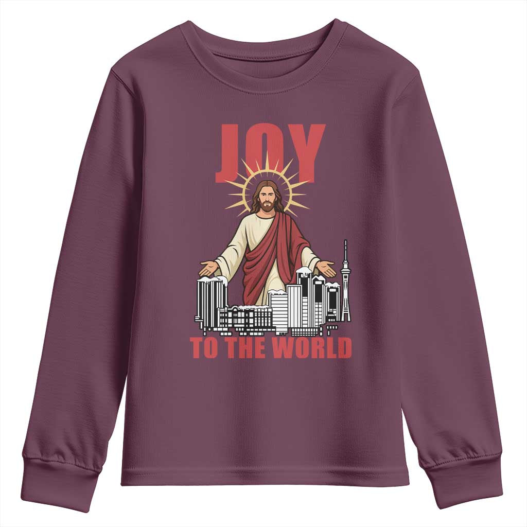 Jesus Christmas Youth Sweatshirt Joy To The World Christian TS14 Maroon Print Your Wear